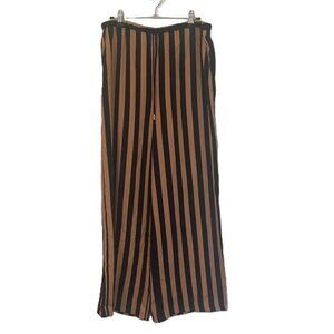 TOPSHOP Brown‎ Black Stripe Wide Leg Pants High Waisted Drawstring Pockets